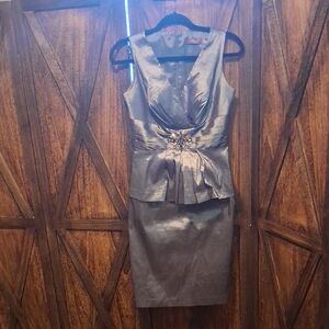 Eliza J Metallic Silver Midi Dress